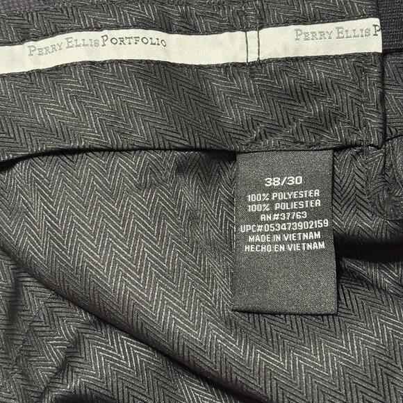 Perry Ellis Portfolio Men’s‎ Dress Pants 38x30 Gray Micro Check Pleated Cuffed - Picture 9 of 14